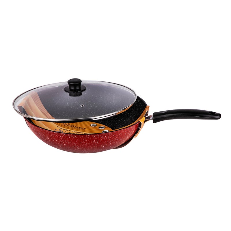Bister Non-Stick Frying Pan Granite Work & Glass Cover for Cooking Saute Vegetables Steaks Easy Cleaning Made of High-Quality Size: 36cm - Image 3